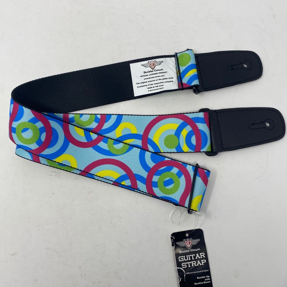 Buckle-Down Guitar Strap Blue Multi Color Geometric Circles Made in USA NWT
